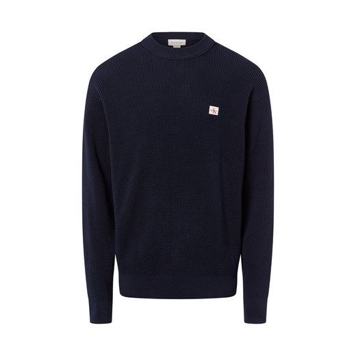 Calvin Klein Jeans Męski sweter z dzianiny Mężczyźni Bawełna indygo jednolity ze sklepu vangraaf w kategorii Swetry męskie - zdjęcie 185512466