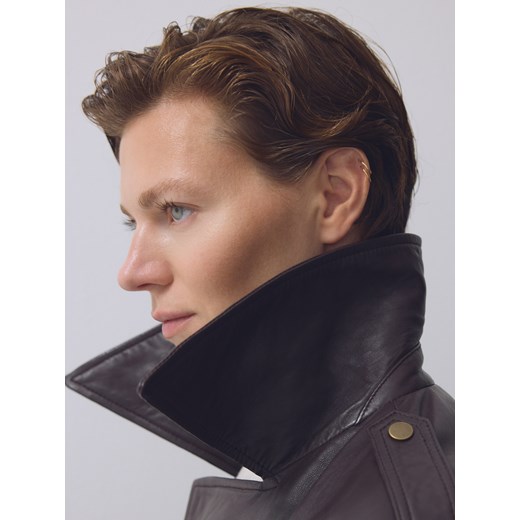 Reserved - Skórzana kurtka z kołnierzem - ciemnobrązowy Reserved XS Reserved