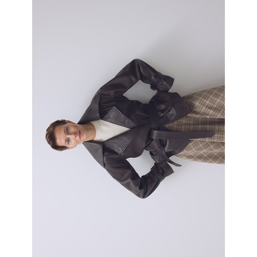 Reserved - Skórzana kurtka z kołnierzem - ciemnobrązowy Reserved XS Reserved