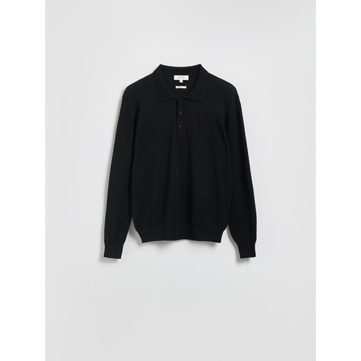 Reserved - Sweter polo z wełny merino - czarny ze sklepu Reserved w kategorii Swetry męskie - zdjęcie 185518237