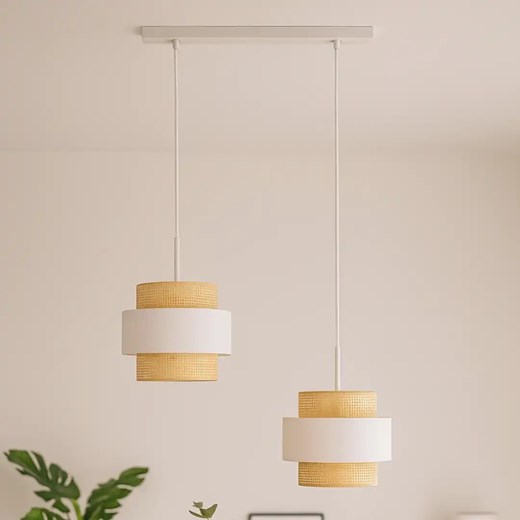 Podwójna lampa wisząca do kuchni z abażurami z rattanu MADERA BOHO ze sklepu Lysne w kategorii Lampy wiszące - zdjęcie 185523328