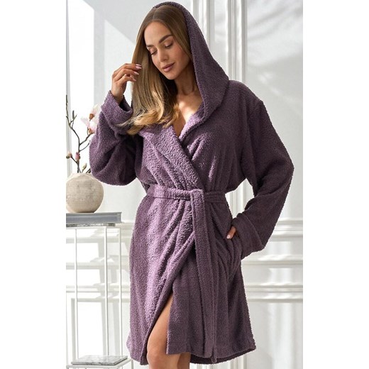 Krótki szlafrok damski z kapturem ametyst 2557 Slim, Kolor fioletowy, Rozmiar M, L&amp;L ze sklepu Primodo w kategorii Szlafroki damskie - zdjęcie 185526006