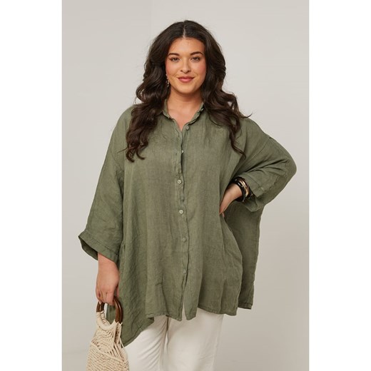 Curvy Lady Lniana koszula w kolorze khaki Curvy Lady 40/42 Limango Polska okazyjna cena