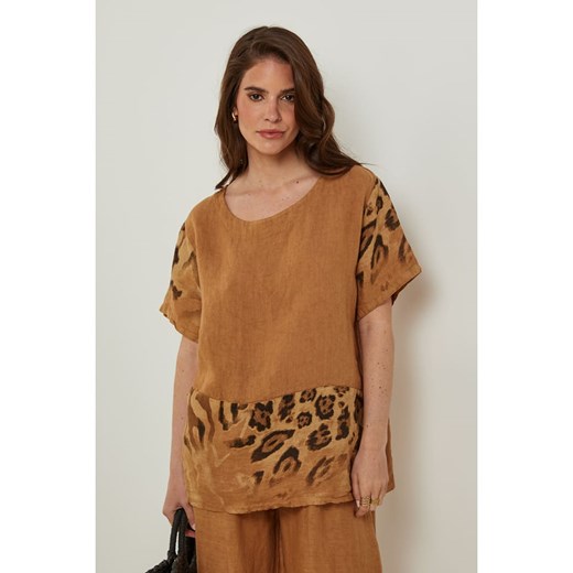 Rodier Lin Lniana koszulka w kolorze karmelowym ze sklepu Limango Polska w kategorii Bluzki damskie - zdjęcie 185530907