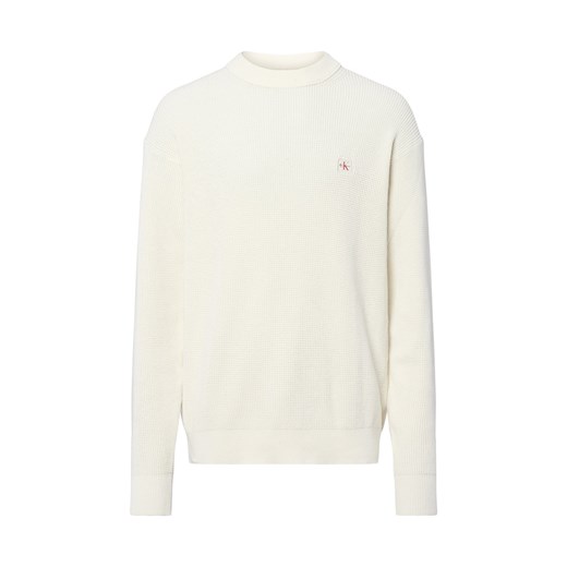 Calvin Klein Jeans Męski sweter z dzianiny Mężczyźni Bawełna écru jednolity ze sklepu vangraaf w kategorii Swetry męskie - zdjęcie 185534659