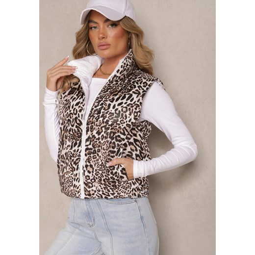 Biała Kamizelka Dwustronna z Pikowanymi Przeszyciami i Ściągaczami Miterta ze sklepu renee.pl w kategorii Kamizelki damskie - zdjęcie 185536198