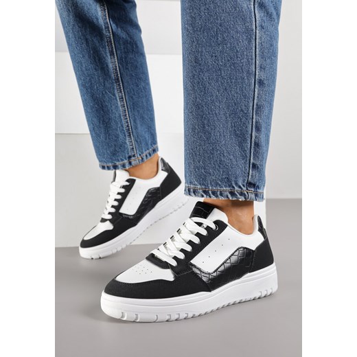 Biało-Czarne Sneakersy z Geometrycznym Wzorem i Perforacją Idellie ze sklepu born2be.pl w kategorii Buty sportowe damskie - zdjęcie 185536365