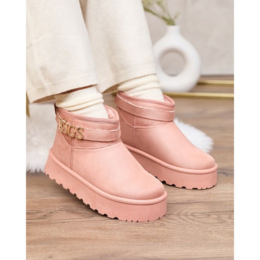 Royalfashion Różowe damskie buty a'la śniegowce z ozdobą Esgala ze sklepu royalfashion.pl w kategorii Śniegowce damskie - zdjęcie 185536918