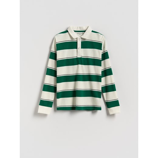Reserved - Bawełniany longsleeve polo - złamana biel ze sklepu Reserved w kategorii T-shirty chłopięce - zdjęcie 185537226