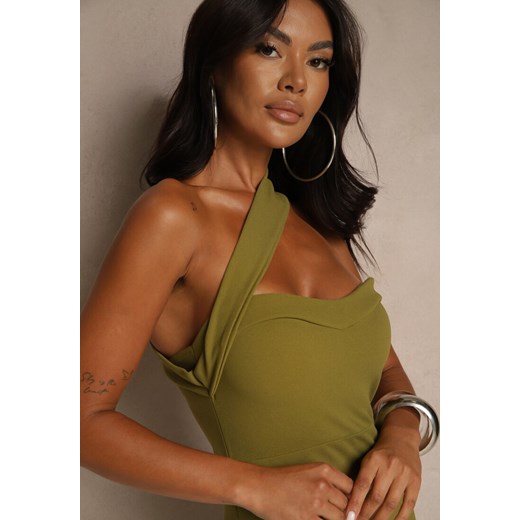 Jasnozielona Koktajlowa Sukienka Typu Bodycon o Asymetrycznym Kroju Haliannea Renee M renee.pl