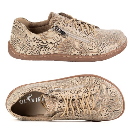 Damskie minimalistyczne buty skórzane barefoot model perforowane 1243 beż etniczny ze sklepu butyolivier w kategorii Półbuty damskie - zdjęcie 185546689