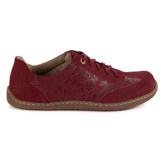 Buty BAREFOOT damskie skórzane minimalistyczne 1287 bordowe z kwiatami ze sklepu butyolivier w kategorii Półbuty damskie - zdjęcie 185546717