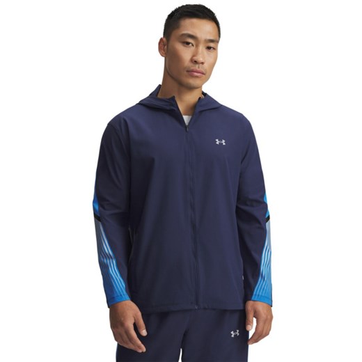 Męska kurtka do biegania Under Armour UA Velociti Storm Hooded - granatowa ze sklepu Sportstylestory.com w kategorii Kurtki męskie - zdjęcie 185546935