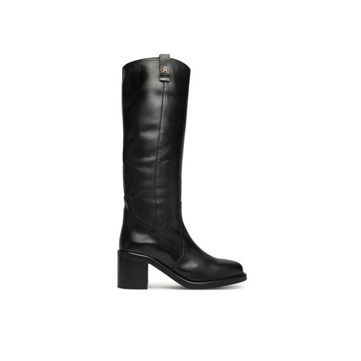 Kozaki Tommy Hilfiger Riding Lthr Long Boot Block Heel FW0FW08777 Czarny ze sklepu eobuwie.pl w kategorii Kozaki damskie - zdjęcie 185547318