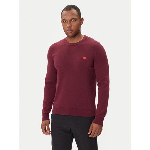 HUGO Sweter San Cassius-C1 50475083 Bordowy Regular Fit ze sklepu MODIVO w kategorii Swetry męskie - zdjęcie 185550646