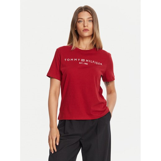 Tommy Hilfiger T-Shirt WW0WW40276 Czerwony Regular Fit ze sklepu MODIVO w kategorii Bluzki damskie - zdjęcie 185550739