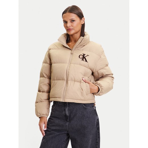 Calvin Klein Jeans Kurtka puchowa Graphic Logo LV047D503G Beżowy Regular Fit ze sklepu MODIVO w kategorii Kurtki damskie - zdjęcie 185550758