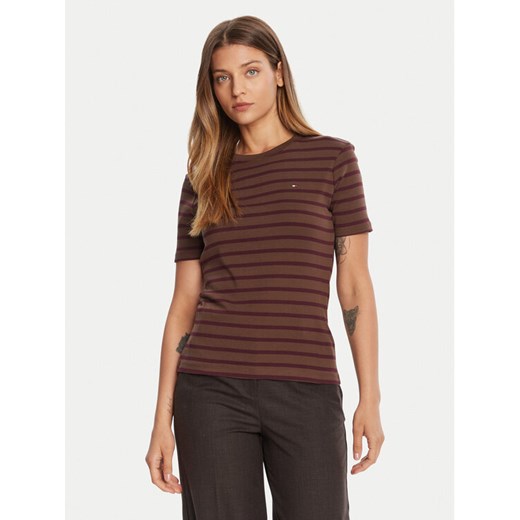 Tommy Hilfiger T-Shirt New Cody WW0WW40587 Brązowy Slim Fit ze sklepu MODIVO w kategorii Bluzki damskie - zdjęcie 185550776