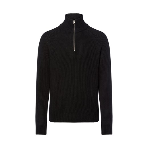 Jack & Jones Męski sweter z dzianiny Mężczyźni Sztuczne włókno czarny jednolity ze sklepu vangraaf w kategorii Swetry męskie - zdjęcie 185551806