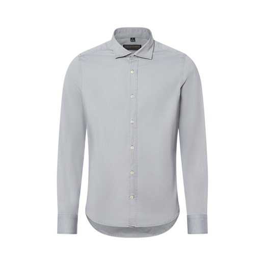 Finshley & Harding Koszula męska Mężczyźni Slim Fit Bawełna jasny szary jednolity ze sklepu vangraaf w kategorii Koszule męskie - zdjęcie 185551817