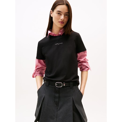 Tommy Jeans Koszulka damska Kobiety Bawełna czarny jednolity ze sklepu vangraaf w kategorii Bluzki damskie - zdjęcie 185551856