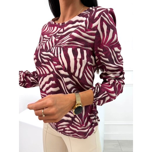 Bordowa Bluzka w Beżowy Wzór Modnakiecka.pl 36 ModnaKiecka.pl
