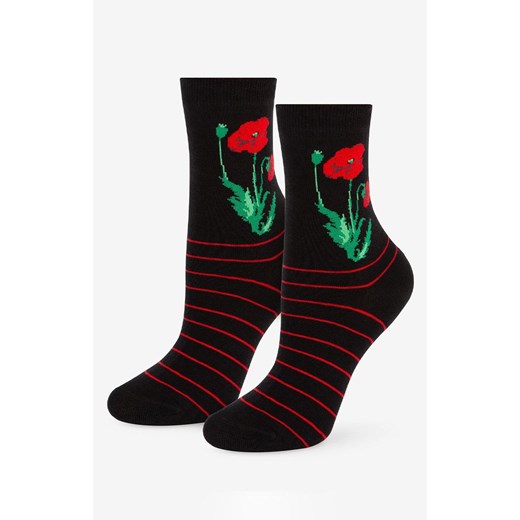 Marilyn Skarpetki damskie w subtelne paseczki i czerwone maki Poppy 2, Kolor czarno-czerwono-zielony, Rozmiar 36-40, Marilyn ze sklepu Primodo w kategorii Skarpetki damskie - zdjęcie 185555046