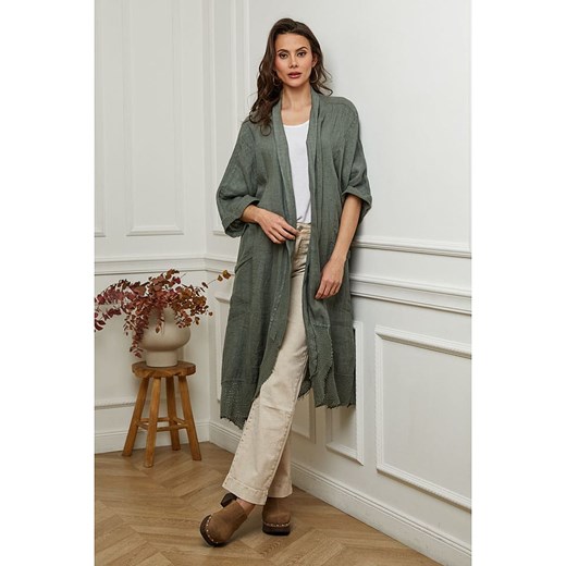 Plume Lniany kardigan w kolorze khaki ze sklepu Limango Polska w kategorii Swetry damskie - zdjęcie 185555949