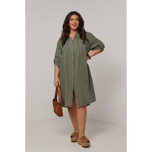 Curvy Lady Lniana sukienka w kolorze khaki ze sklepu Limango Polska w kategorii Sukienki - zdjęcie 185556137