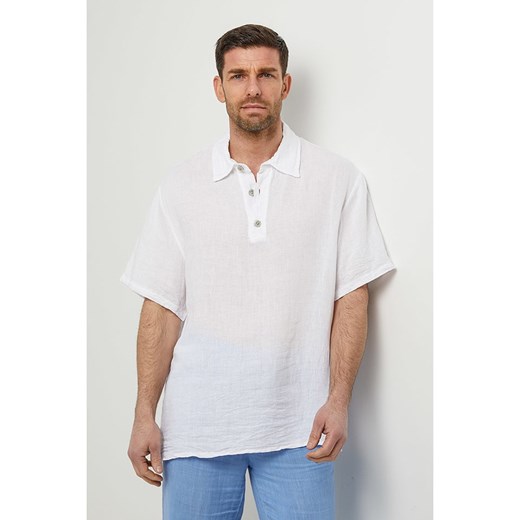 Rodier Lin Lniana koszulka polo w kolorze białym ze sklepu Limango Polska w kategorii T-shirty męskie - zdjęcie 185556225