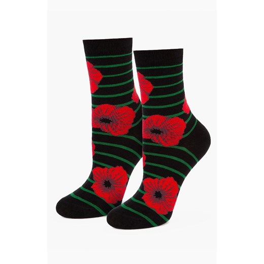 Marilyn Skarpetki damskie czarne w stylowe czerwone maki Poppy, Kolor czarno-czerwono-zielony, Rozmiar 36-40, Marilyn ze sklepu Intymna w kategorii Skarpetki damskie - zdjęcie 185558406