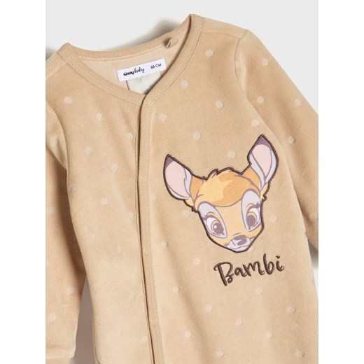 Sinsay - Aksamitny pajacyk z haftem Bambi - beżowy Sinsay 56 (Newborn) Sinsay
