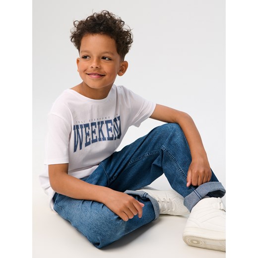 Sinsay - Jeansy Relaxed z efektem sprania - granatowy Sinsay 158 (12-13 l) Sinsay