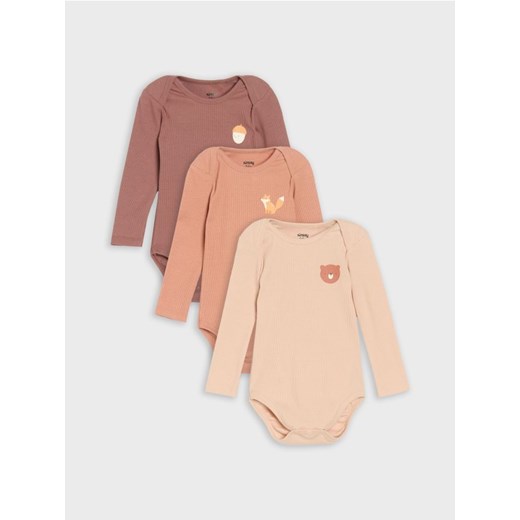 Sinsay - Prążkowane body 3 pack - beżowy ze sklepu Sinsay w kategorii Odzież dla niemowląt - zdjęcie 185559919