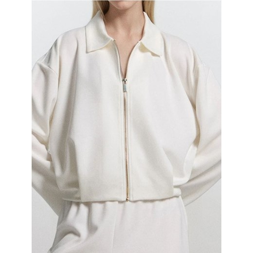 Sinsay - Strukturalna bluzka z kołnierzykiem - kremowy ze sklepu Sinsay w kategorii Bluzy damskie - zdjęcie 185559929
