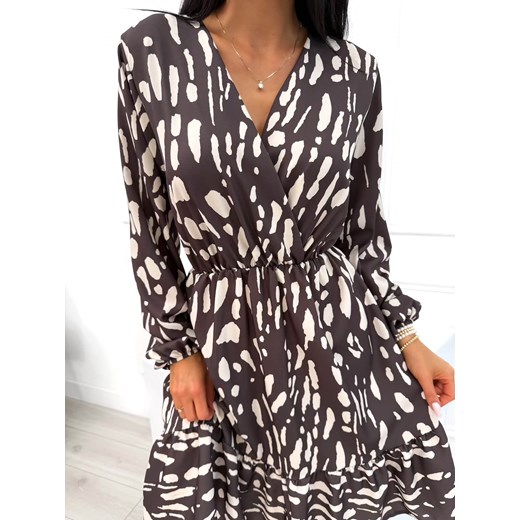 Czekoladowo-Beżowa Sukienka ze Wzorem Modnakiecka.pl 42 ModnaKiecka.pl