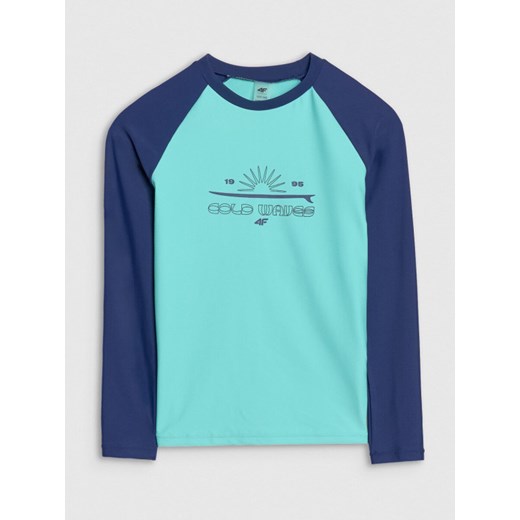 Chłopięcy longsleeve do pływania 4F 4FJWSS25TFLOM509 - turkusowy ze sklepu Sportstylestory.com w kategorii T-shirty chłopięce - zdjęcie 185561179