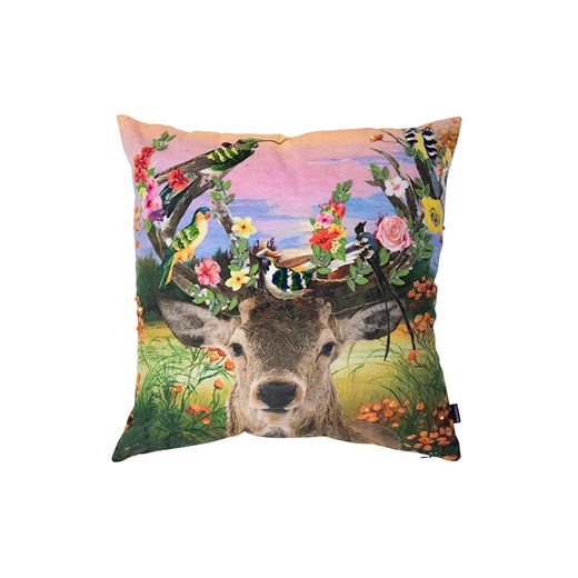 Mars &amp; More Poduszka &quot;Deer Birds&quot; w kolorze brązowo-zielono-jasnoróżowym - 45 x 45 cm ze sklepu Limango Polska w kategorii Poduszki dekoracyjne - zdjęcie 185561479