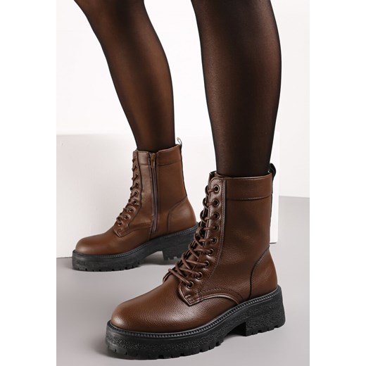 Brązowe Sznurowane Botki Workery Luxira ze sklepu born2be.pl w kategorii Workery damskie - zdjęcie 185565205