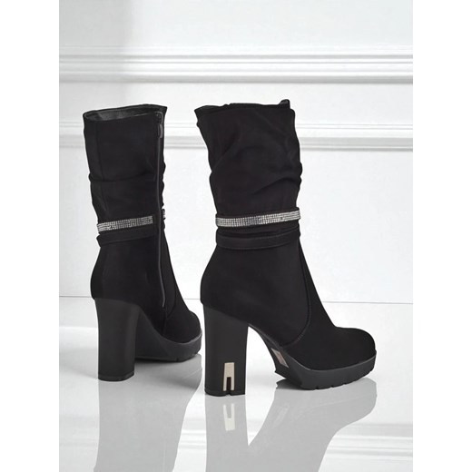 Aurelia Roma – Czarne botki na słupku z ozdobnymi kryształkami Royalfashion.pl 36 promocyjna cena royalfashion.pl