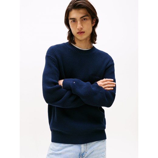 Tommy Jeans Męski sweter z dzianiny Mężczyźni Bawełna granatowy jednolity ze sklepu vangraaf w kategorii Swetry męskie - zdjęcie 185572358