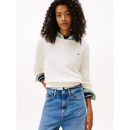 Tommy Jeans Sweter damski z dzianiny Kobiety Bawełna écru wypukły wzór tkaniny ze sklepu vangraaf w kategorii Swetry damskie - zdjęcie 185572359