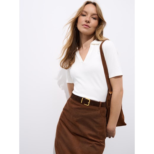 Mohito - Bluzka z kołnierzykiem polo - kremowy Mohito M Mohito