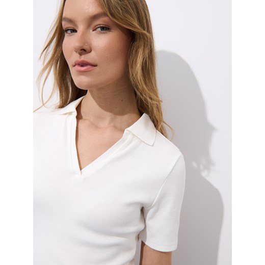 Mohito - Bluzka z kołnierzykiem polo - kremowy Mohito S Mohito