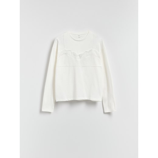 Reserved - Bawełniany longsleeve z koronką - biały Reserved L Reserved