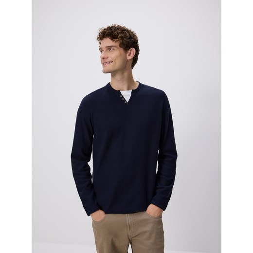 Reserved - Longsleeve henley - granatowy ze sklepu Reserved w kategorii Swetry męskie - zdjęcie 185574288