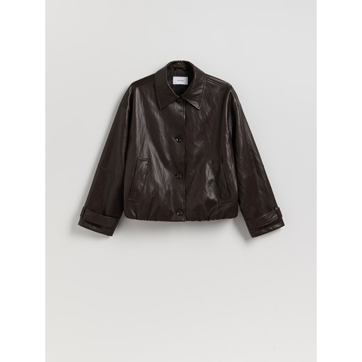 Reserved - Kurtka oversize z kołnierzykiem - ciemnobrązowy Reserved S Reserved