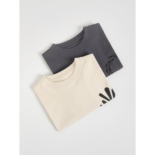 Reserved - Bawełniany longsleeve 2 pack - kremowy ze sklepu Reserved w kategorii T-shirty chłopięce - zdjęcie 185577696