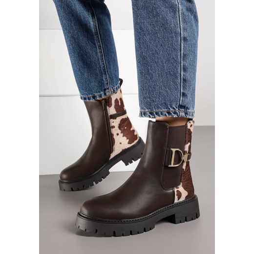 Brązowe Klasyczne Botki Sztyblety Zdobione Metaliczną Aplikacją Laore Renee 40 renee.pl