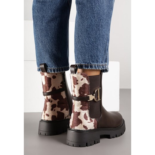 Brązowe Klasyczne Botki Sztyblety Zdobione Metaliczną Aplikacją Laore Renee 40 renee.pl